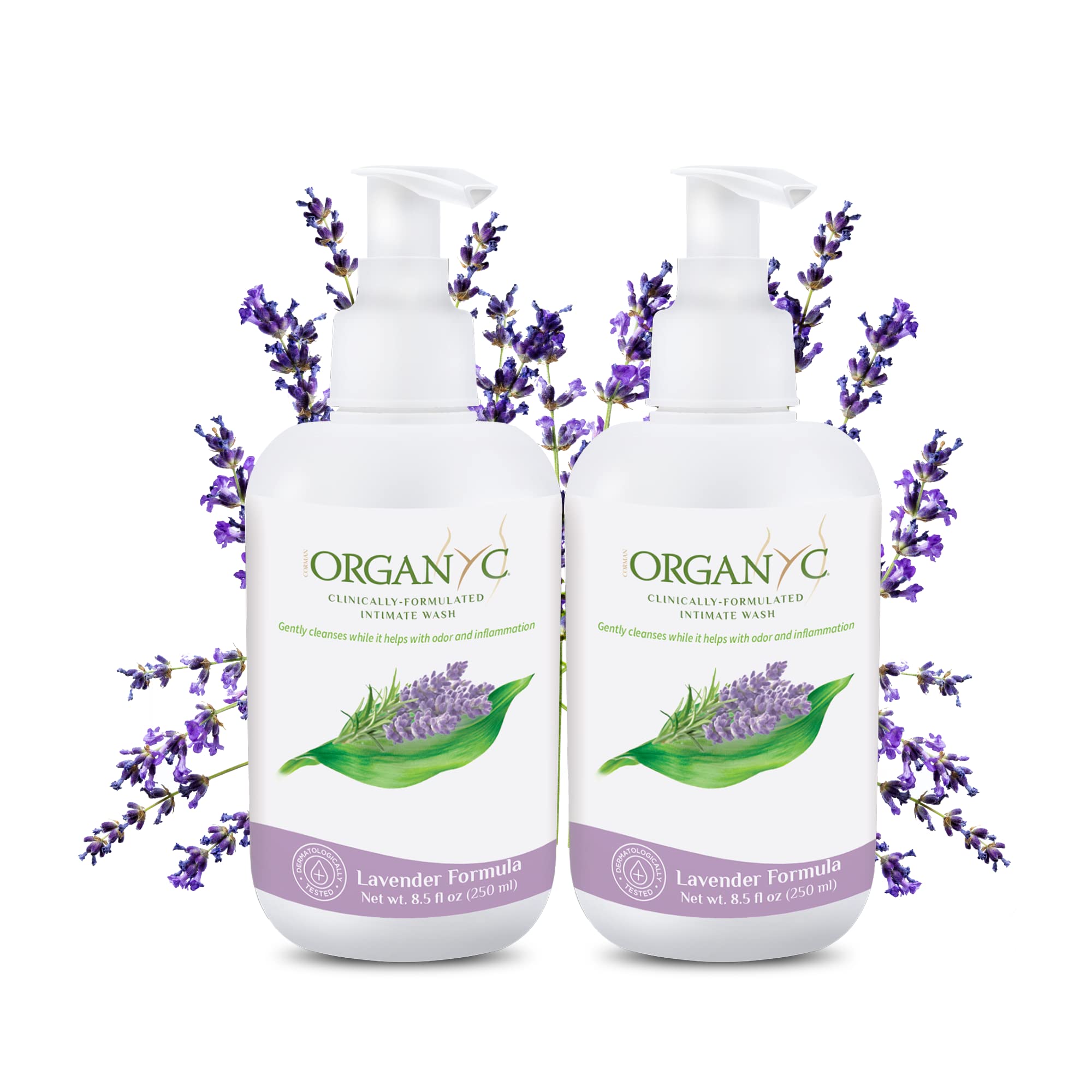 Organyc: botella de jabón íntimo lavanda, cuidado suave para piel sensible y uso diario.