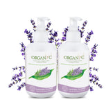 Organyc: botella de jabón íntimo lavanda, cuidado suave para piel sensible y uso diario.