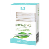 Organyc empaquetado con 200 unidades de hisopos blancos para almacenamiento práctico.