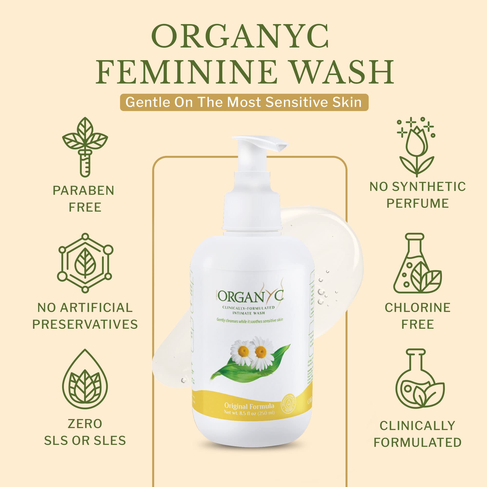 Organyc ingredientes naturales y orgánicos para cuidado suave.