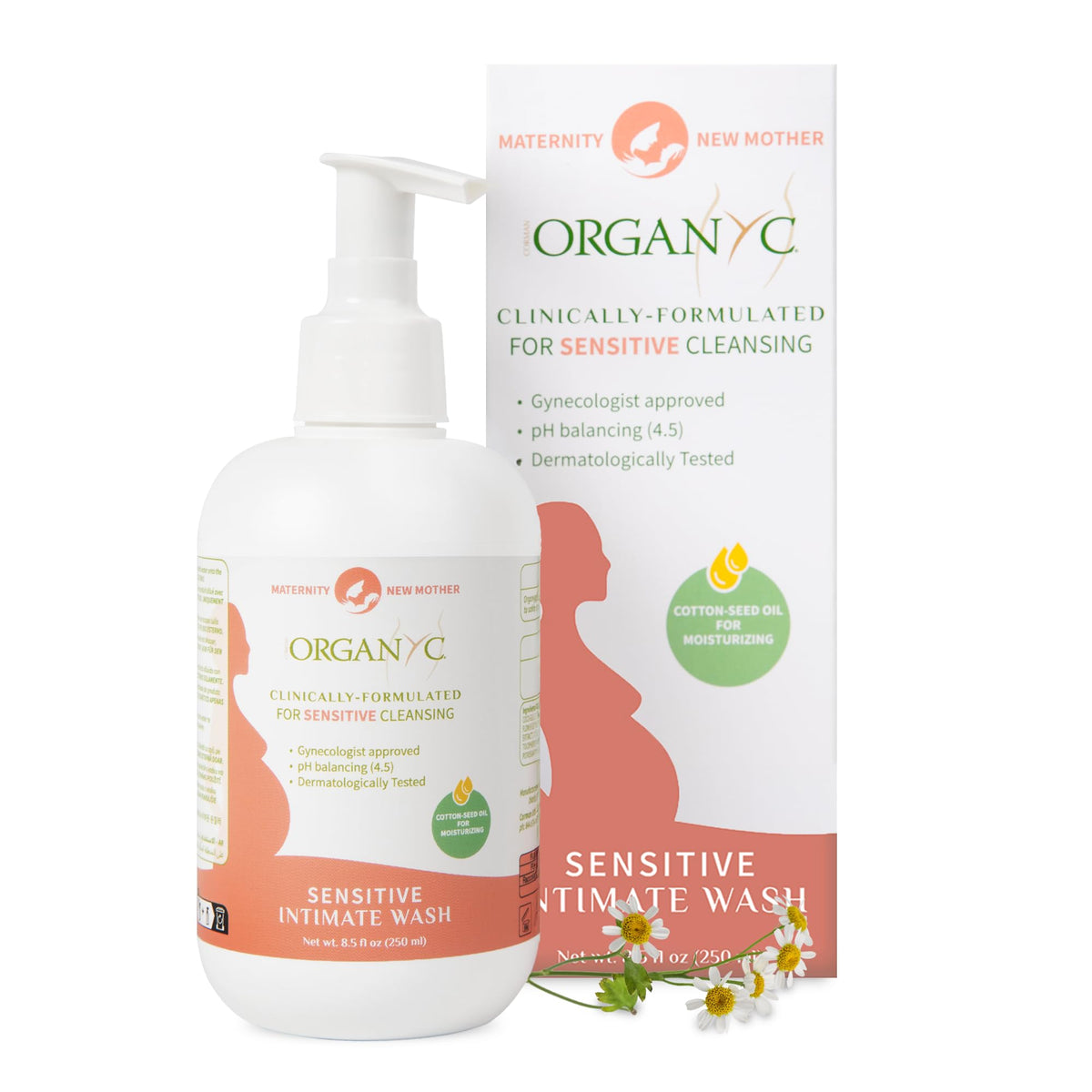 Organyc Lavado Femenino Maternidad, botella para cuidado diario suave.