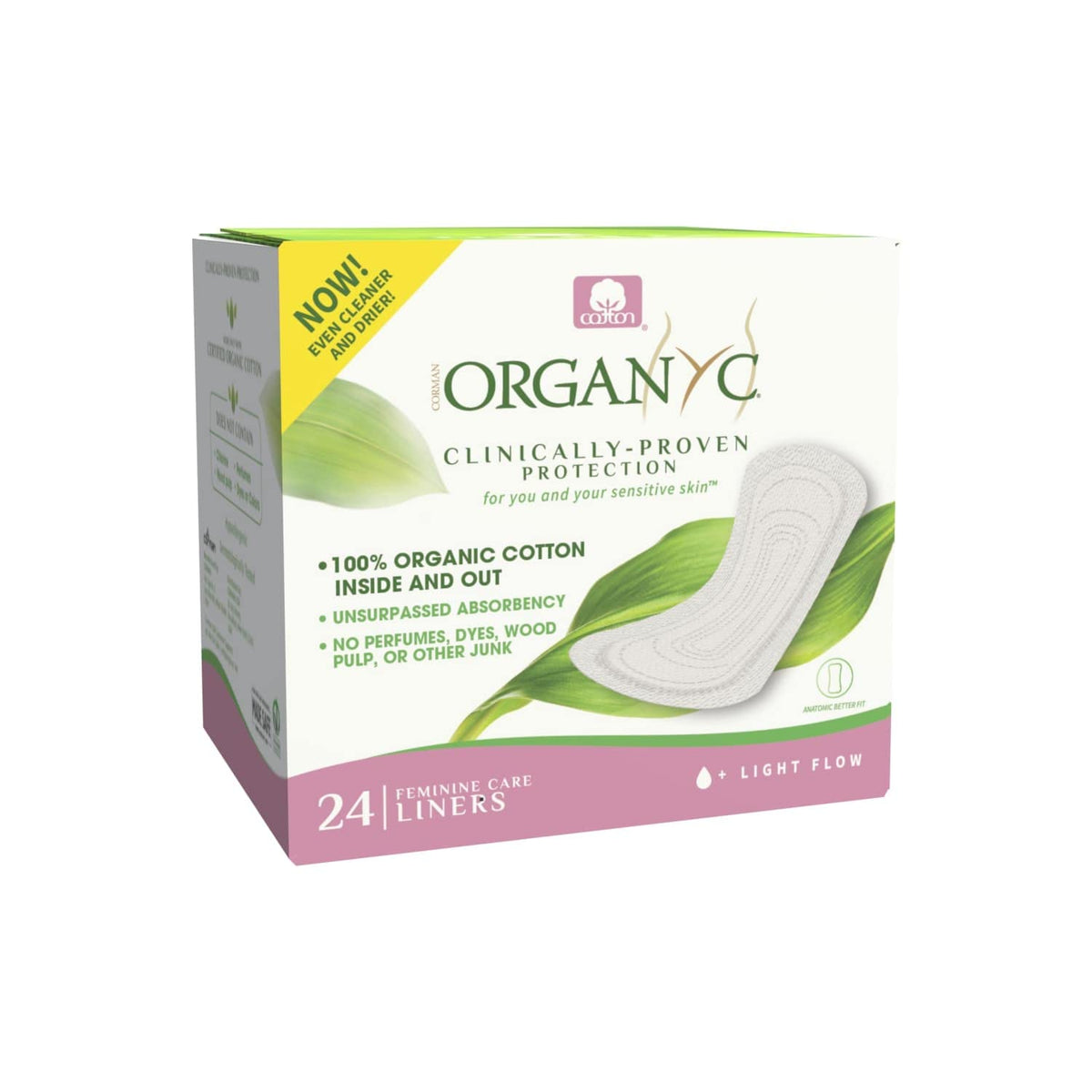 Organyc panty liner con empaque individual para higiene y discreción.