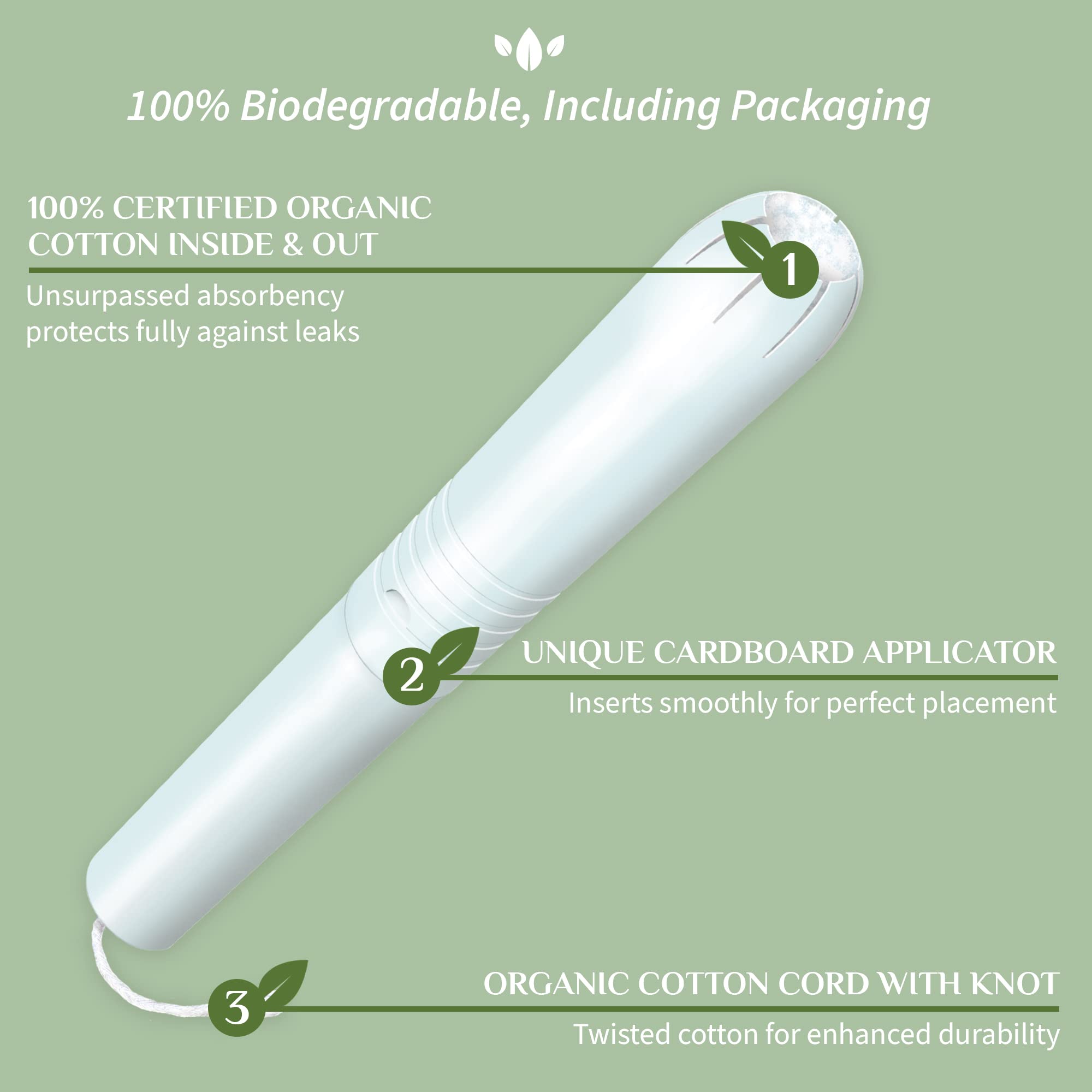 Organyc tampón con aplicador de cartón, diseño ecológico y práctico.