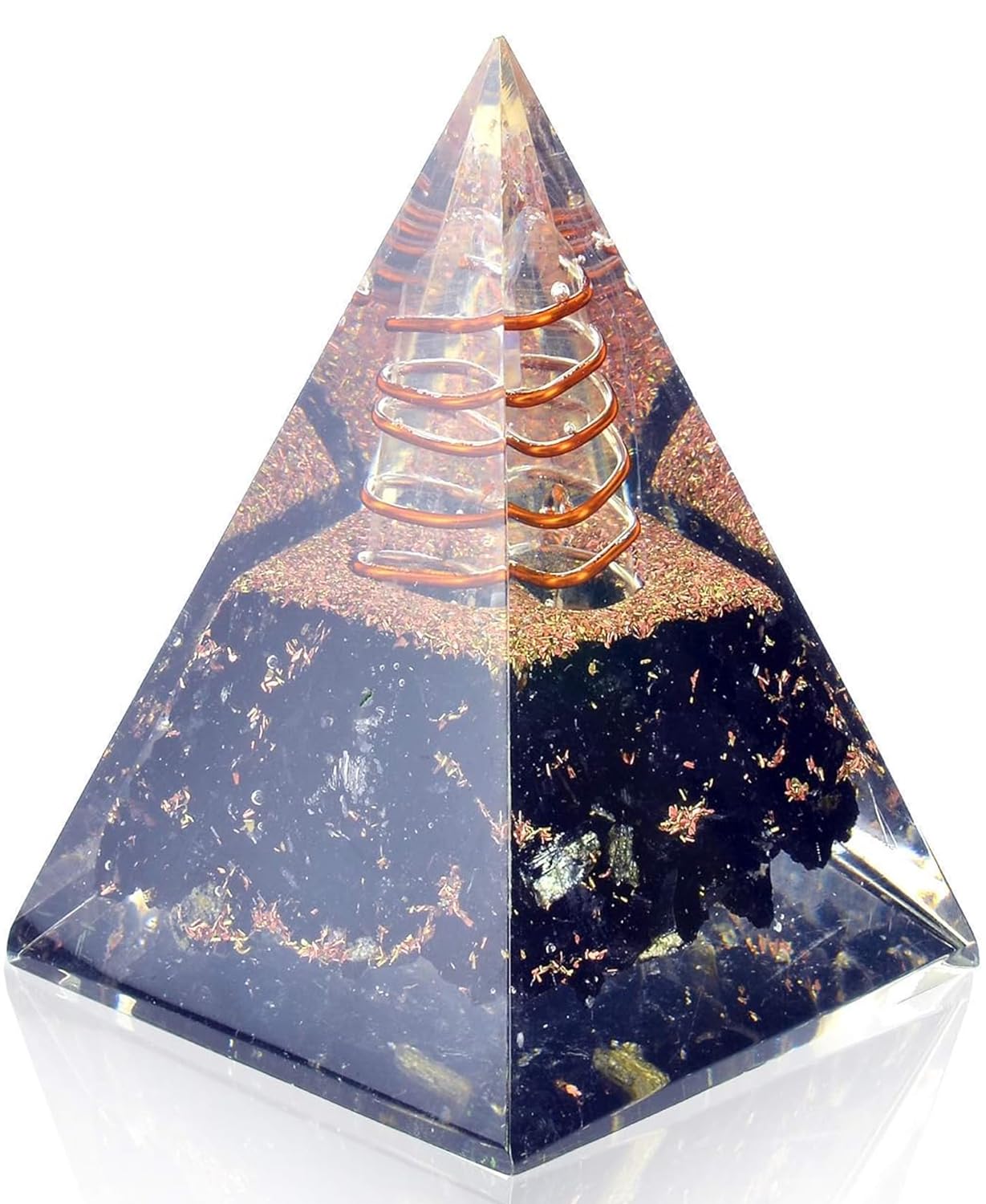 Orgonite Crystal pirámide con turmalina negra y cristal, foco para meditación y concentración