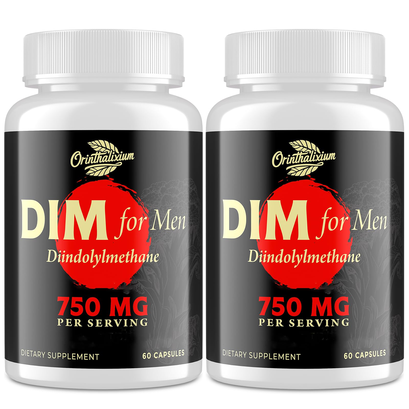 Orinthalixium DIM para hombres, botella con cápsulas, apoyo al equilibrio hormonal.