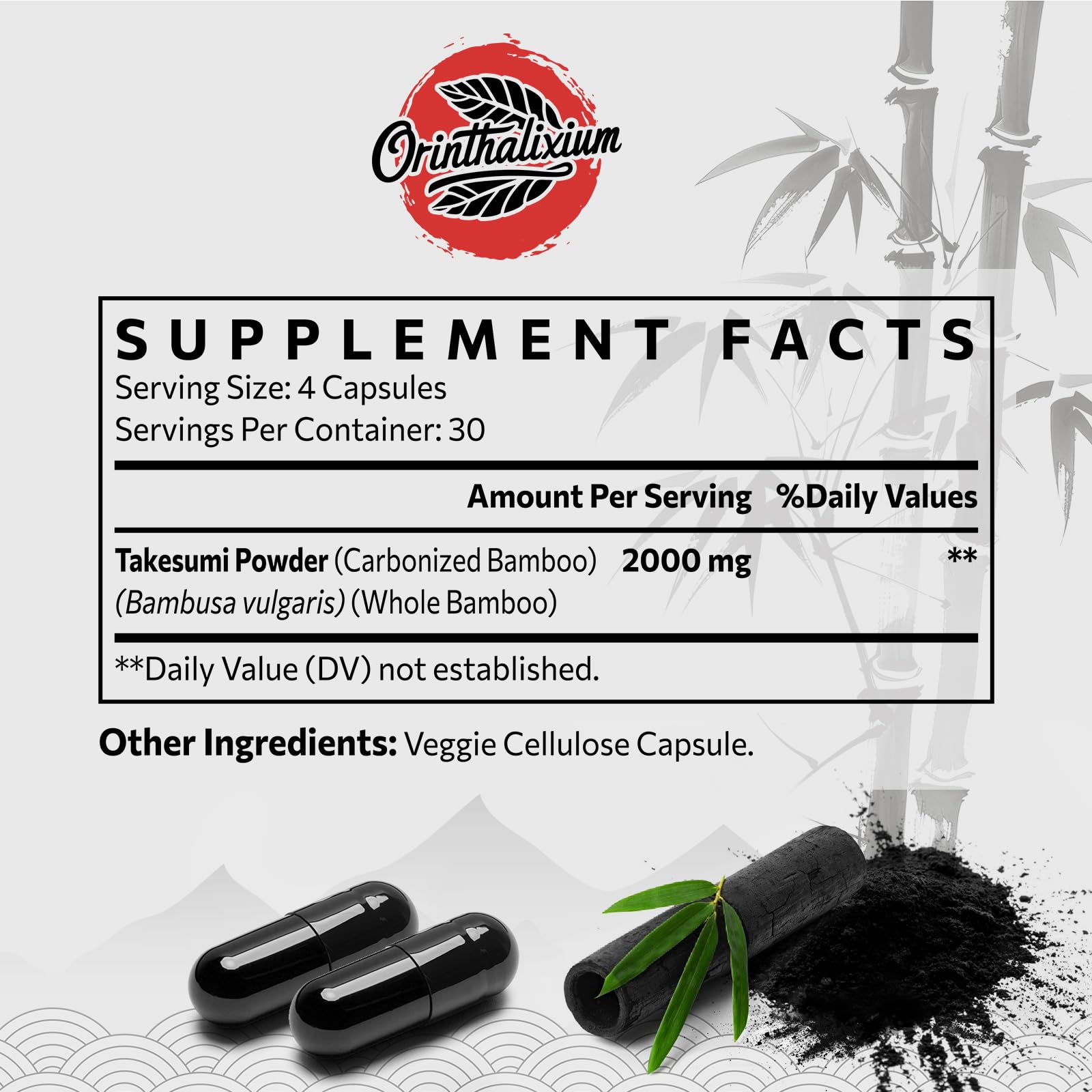 Dosis de Takesumi 2000mg por porción, cápsula fácil de tragar.