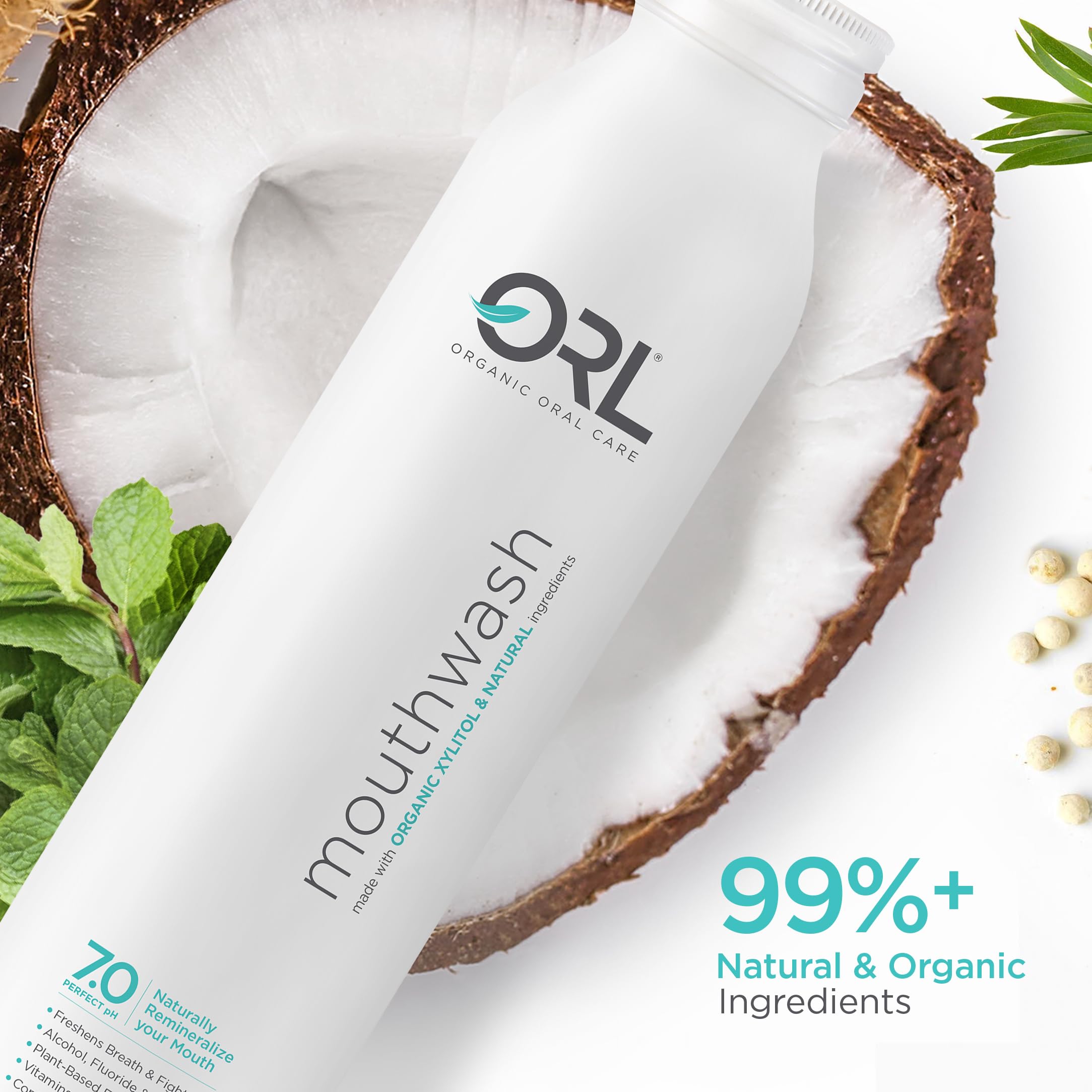 Primer plano de Orl, fórmula 7.0 pH para equilibrio bucal.