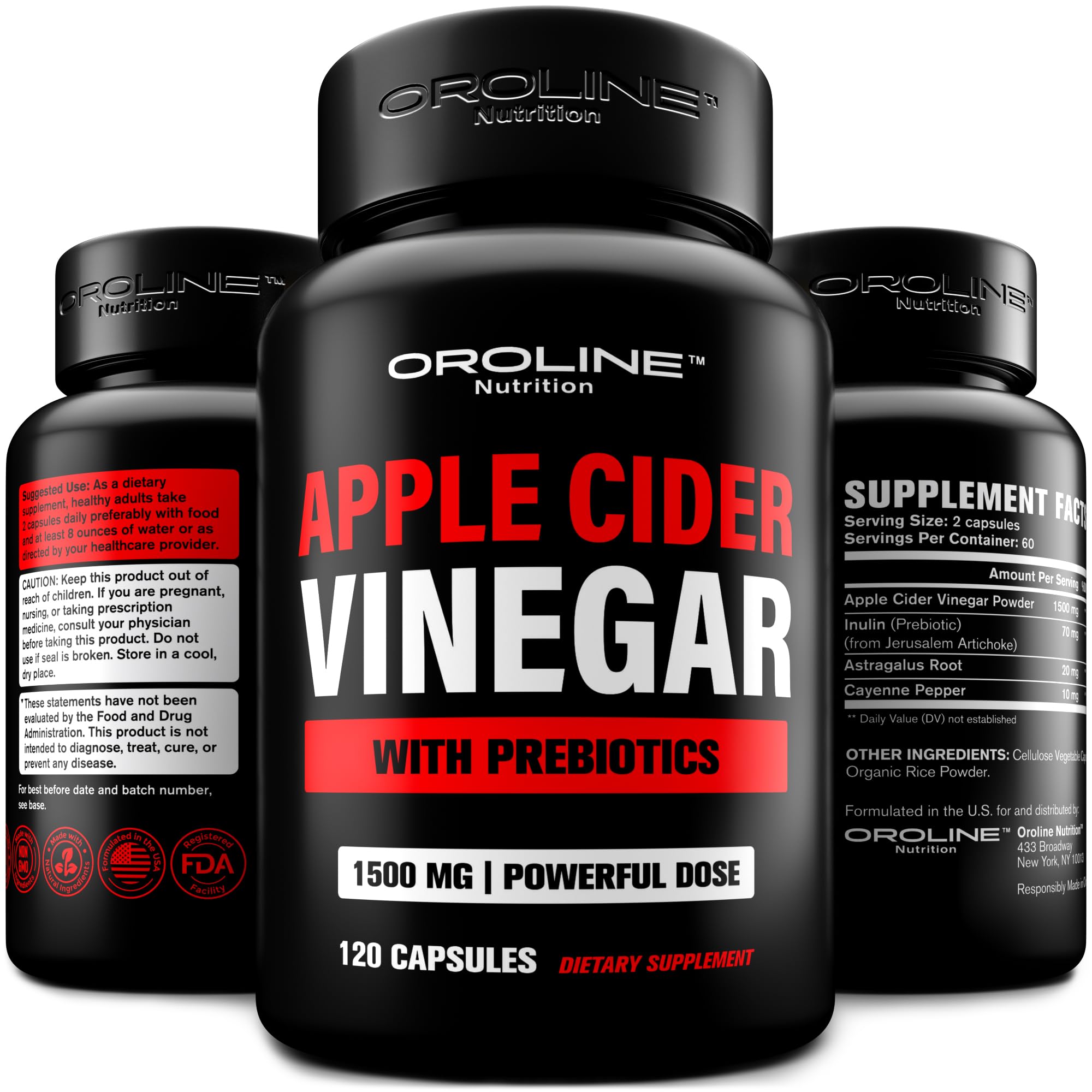 OroLine Nutrition cápsulas ACV 1500 mg sin sabor para energía diaria.