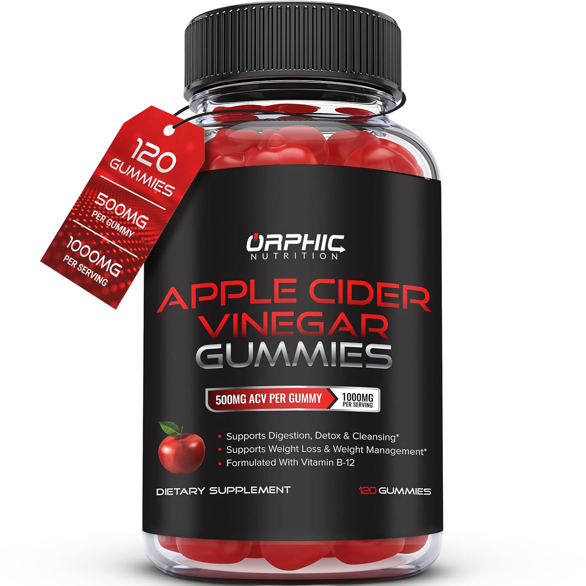 Gomitas ORPHIC NUTRITION con vinagre de manzana 1000 mg para digestión.