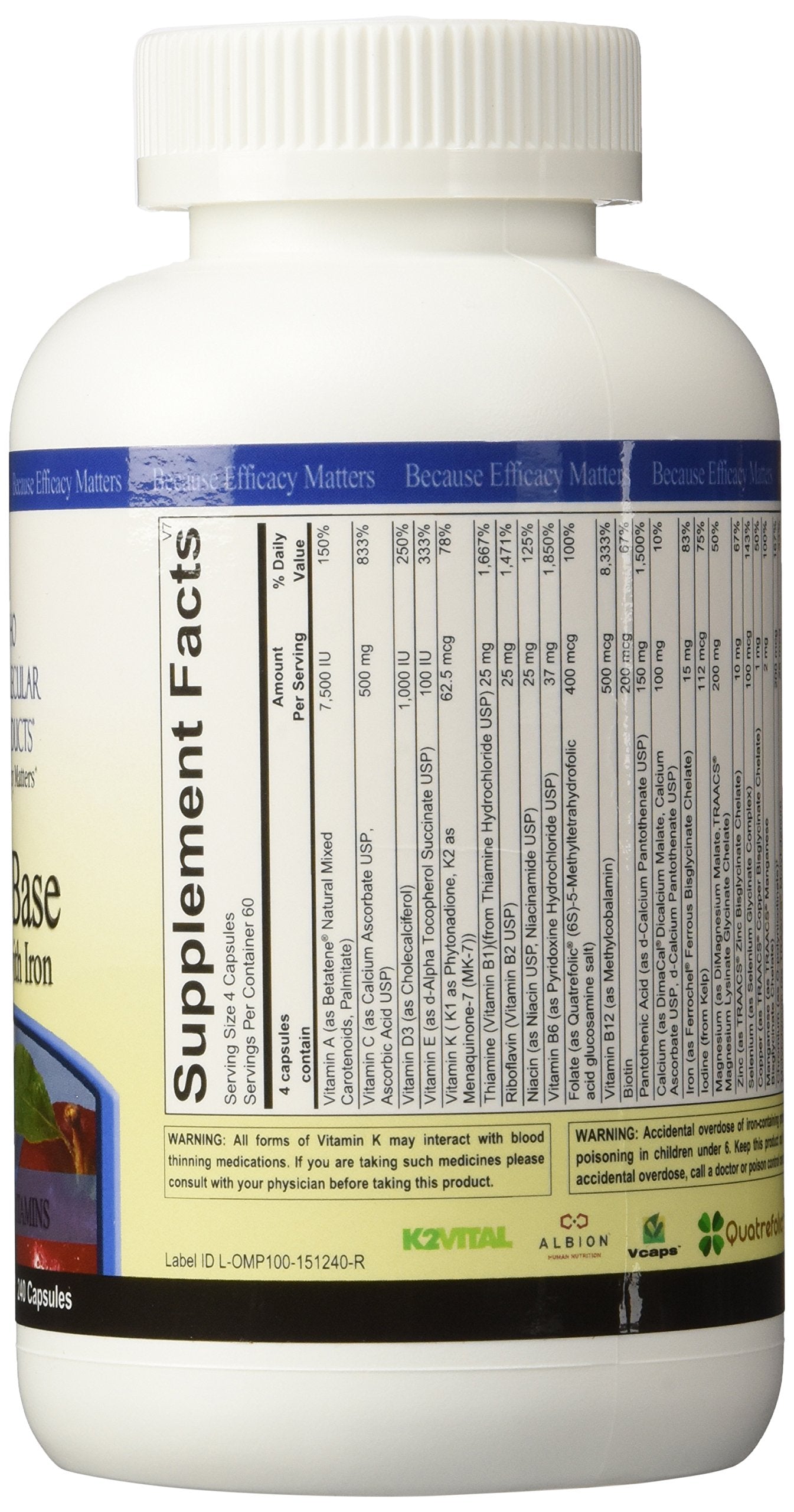 Etiqueta de Ortho Alpha Base con Hierro con lista de nutrientes