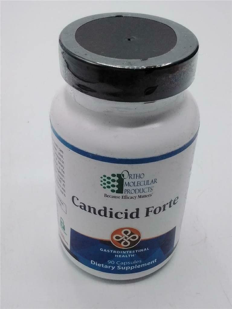 Ortho Molecular 5A Candicid Forte: botella de cápsulas para uso diario y bienestar digestivo.