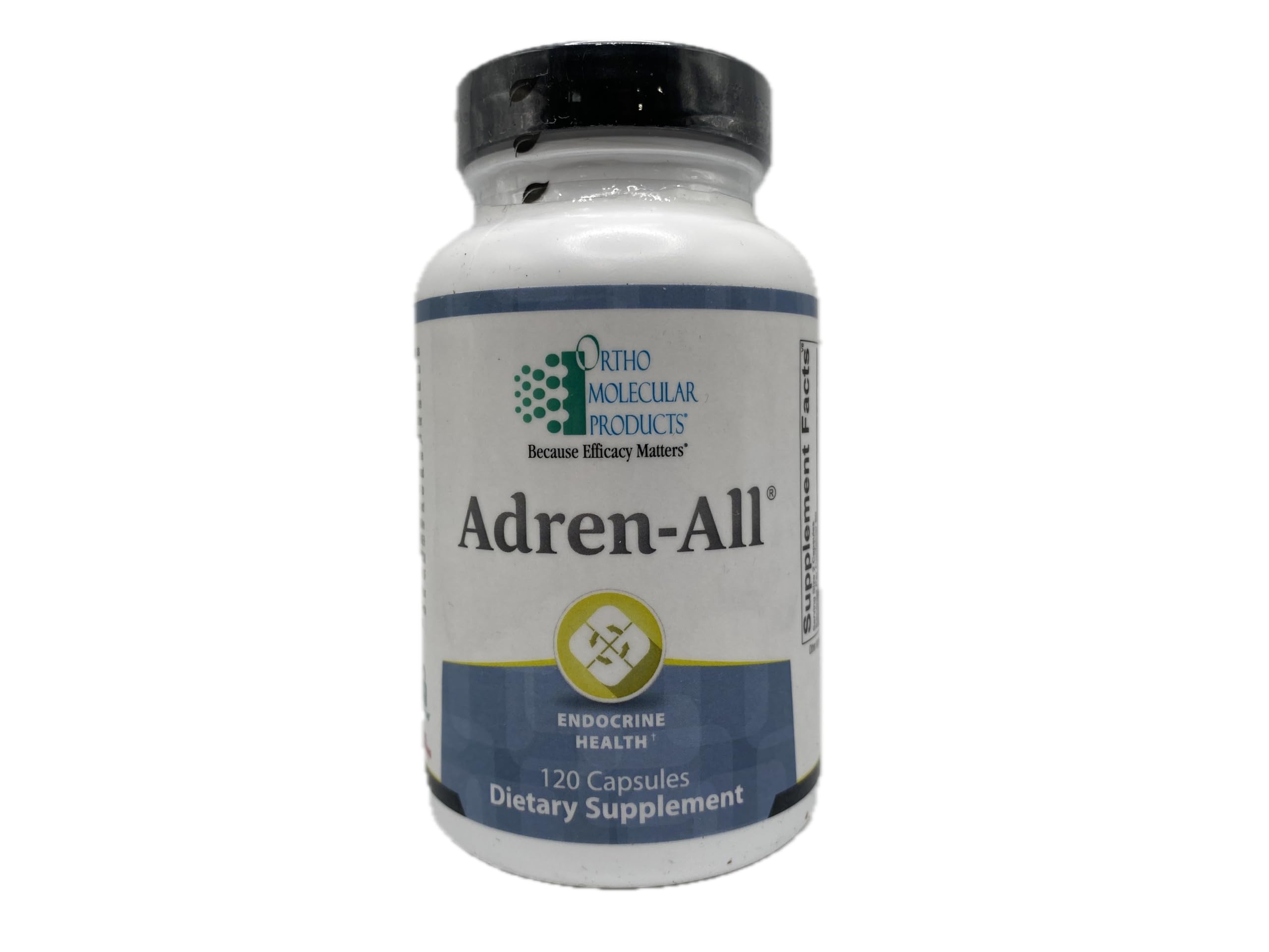 Ortho Molecular Adren-All en botella de cápsulas para apoyo a la energía diaria.