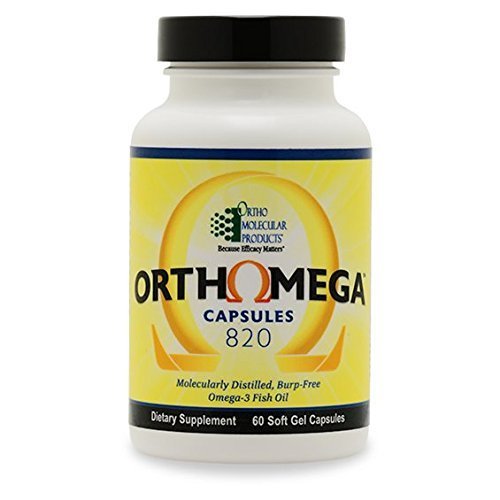 Ortho Molecular Orthomega 820: botella de cápsulas blandas, apoyo potencial a funciones corporales saludables.