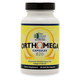 Ortho Molecular Orthomega 820: botella de cápsulas blandas, apoyo potencial a funciones corporales saludables.