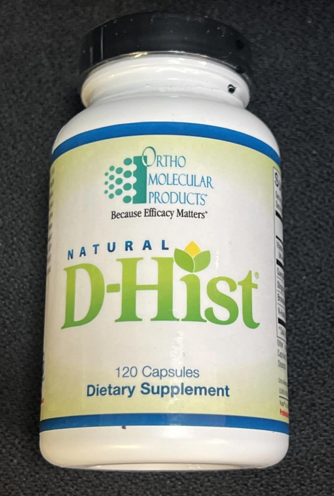 Ortho Molecular Natural D-Hist, botella de cápsulas para apoyo respiratorio diario