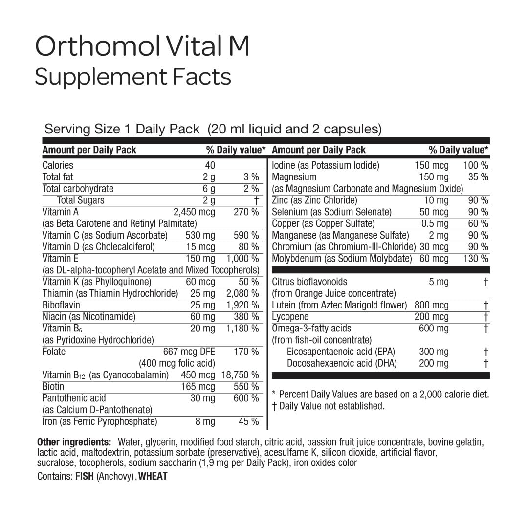 Orthomol Vital M, paquete diario listo para tomar en la rutina
