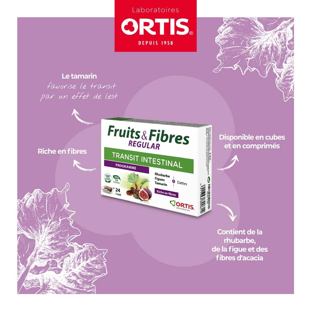 Ortis Frutos y Fibras Regular 24 cubos con dátiles, sabor suave y fibra.