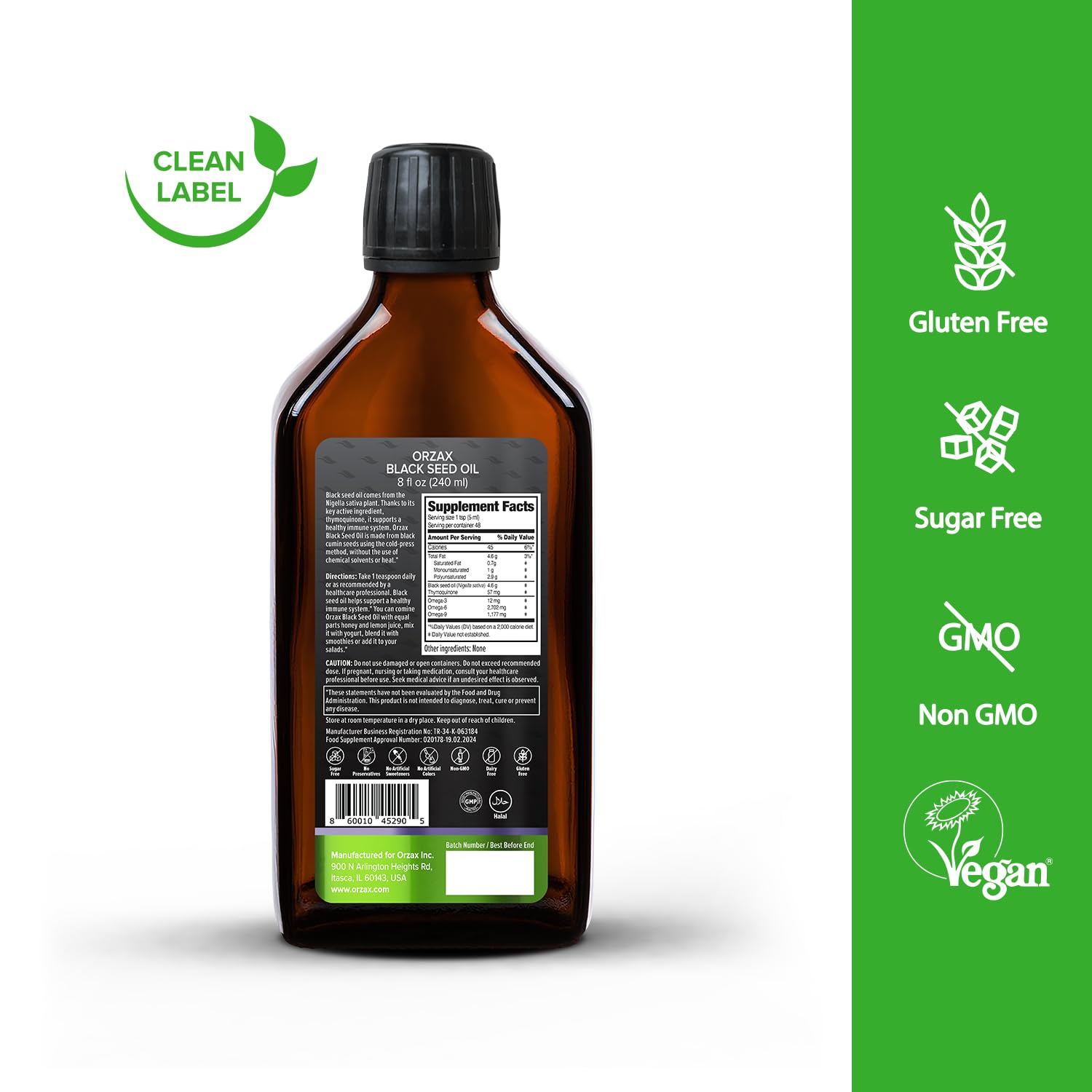 ORZAX Aceite de semilla negra frasco con brillo en el cabello.