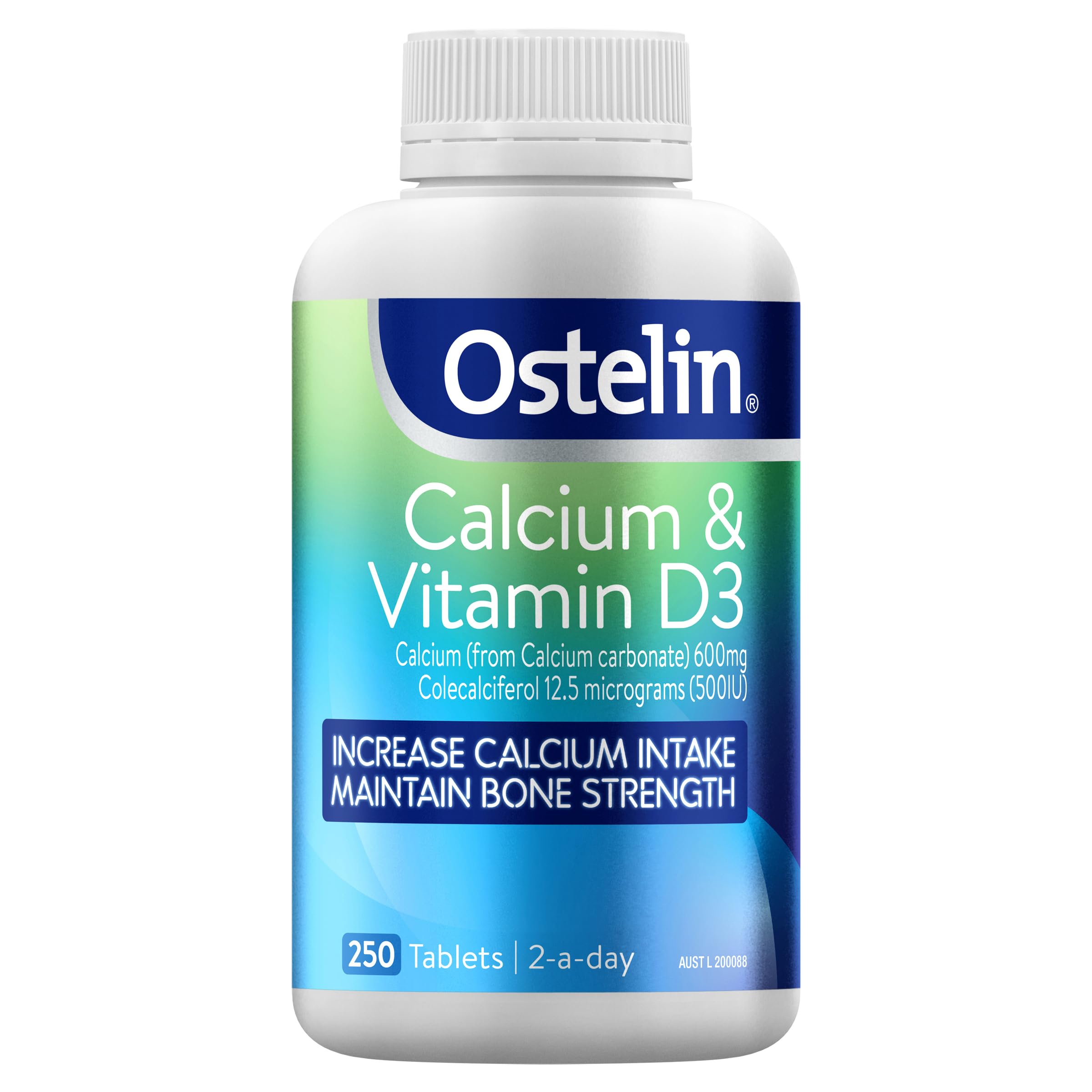 Ostelin Calcio D3 en botella, muestra la presentación para absorción de calcio.