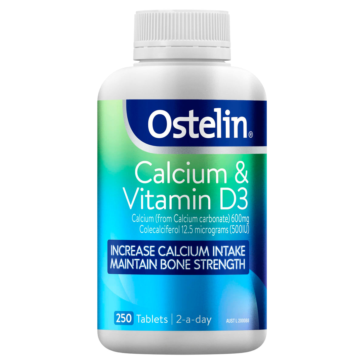 Ostelin Calcio D3 en botella, muestra la presentación para absorción de calcio.