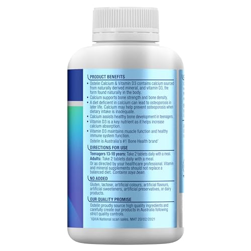 Tabletas Ostelin Calcio D3 en detalle, para función muscular y densidad ósea.