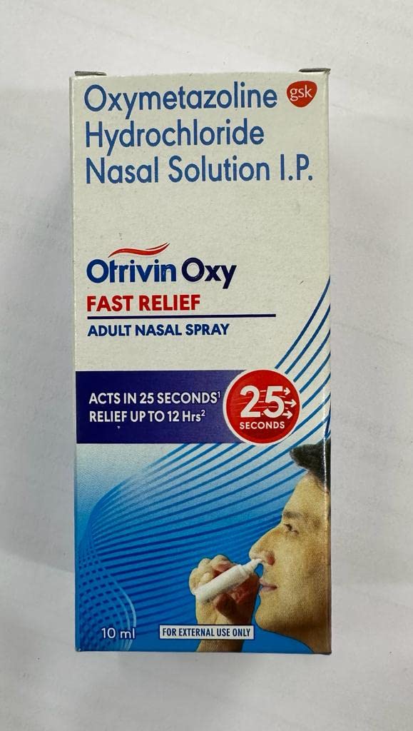 Otrivin, frasco de spray nasal, posible alivio temporal de congestión nasal para el día.