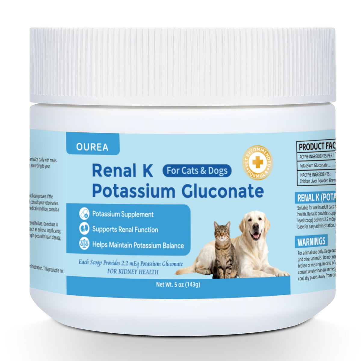 Ourea Renal K, bote de potasio gluconato para apoyo diario de la función renal