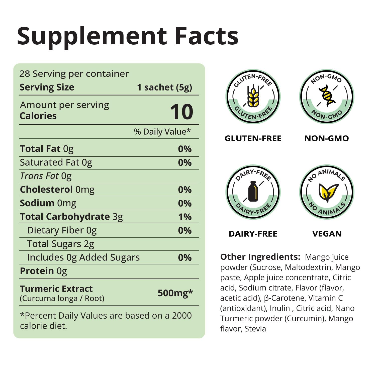OurJrney Nano Cúrcuma Mango apto para veganos y sin gluten