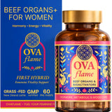 OVA flame, frente del bote de cápsulas para mujeres, ideal para uso diario.