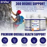 O!VITA líquido multivitamínico, etiqueta destacada muestra ingredientes vegetales.