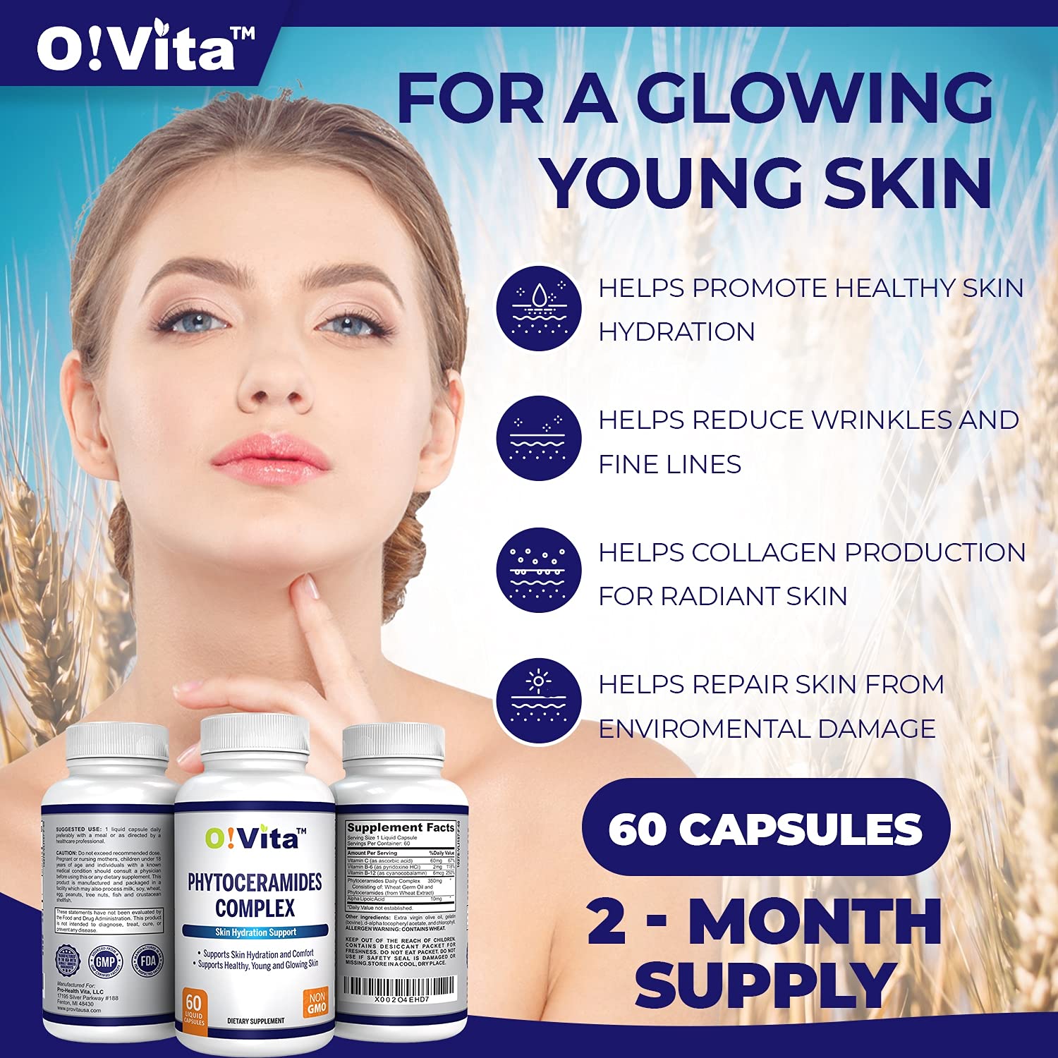 O!VITA Phytoceramides Complex ceramidas de plantas para nutrición cutánea