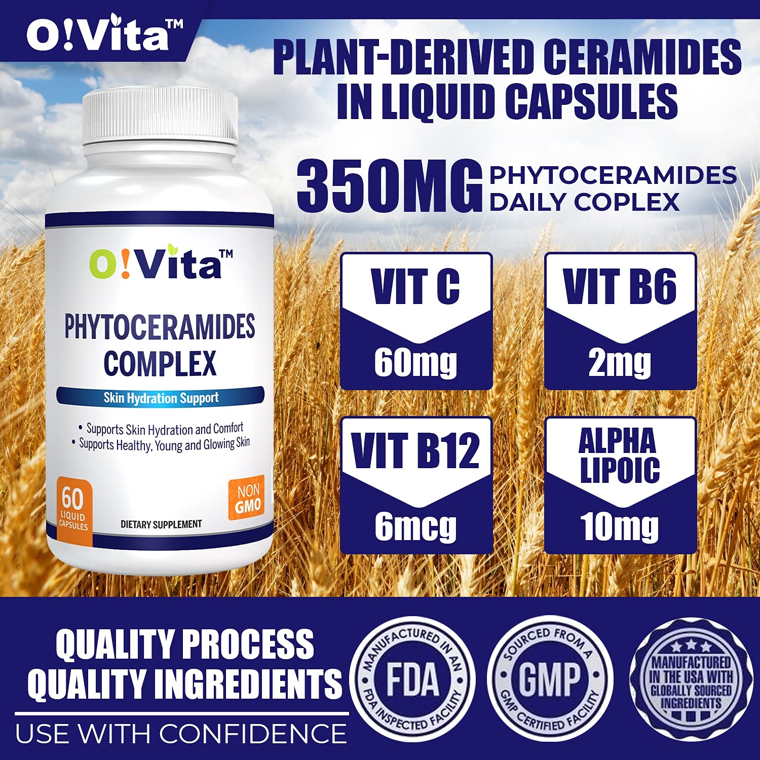 O!VITA Phytoceramides Complex con vitaminas C y B para apoyo antioxidante