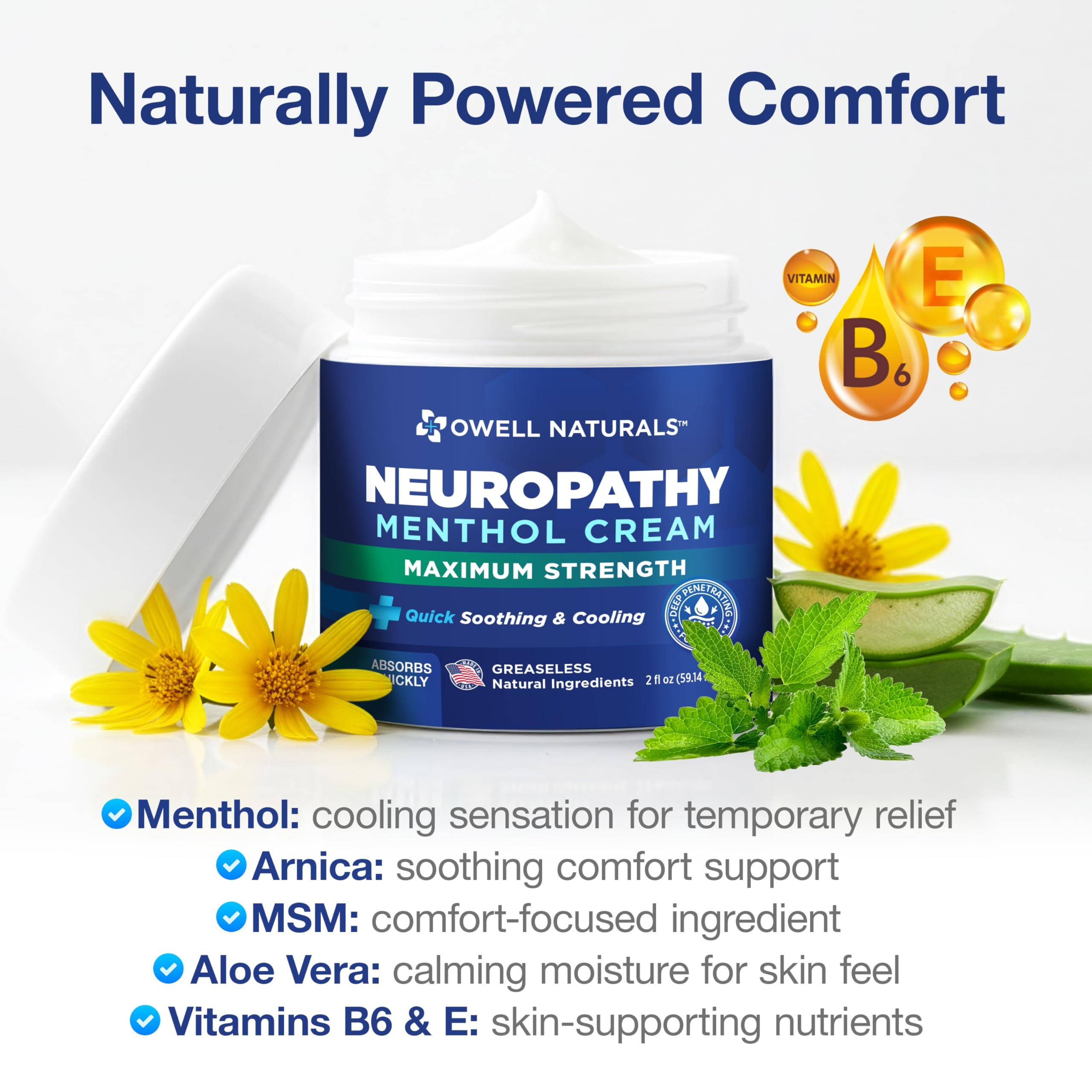 Owell Naturals Neuropathy Cream: aplicación nocturna para confort durante la noche.