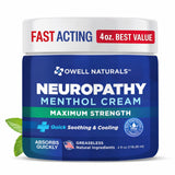 Owell Naturals Crema Neuropatía, botella frontal, alivio suave para pies y piernas.