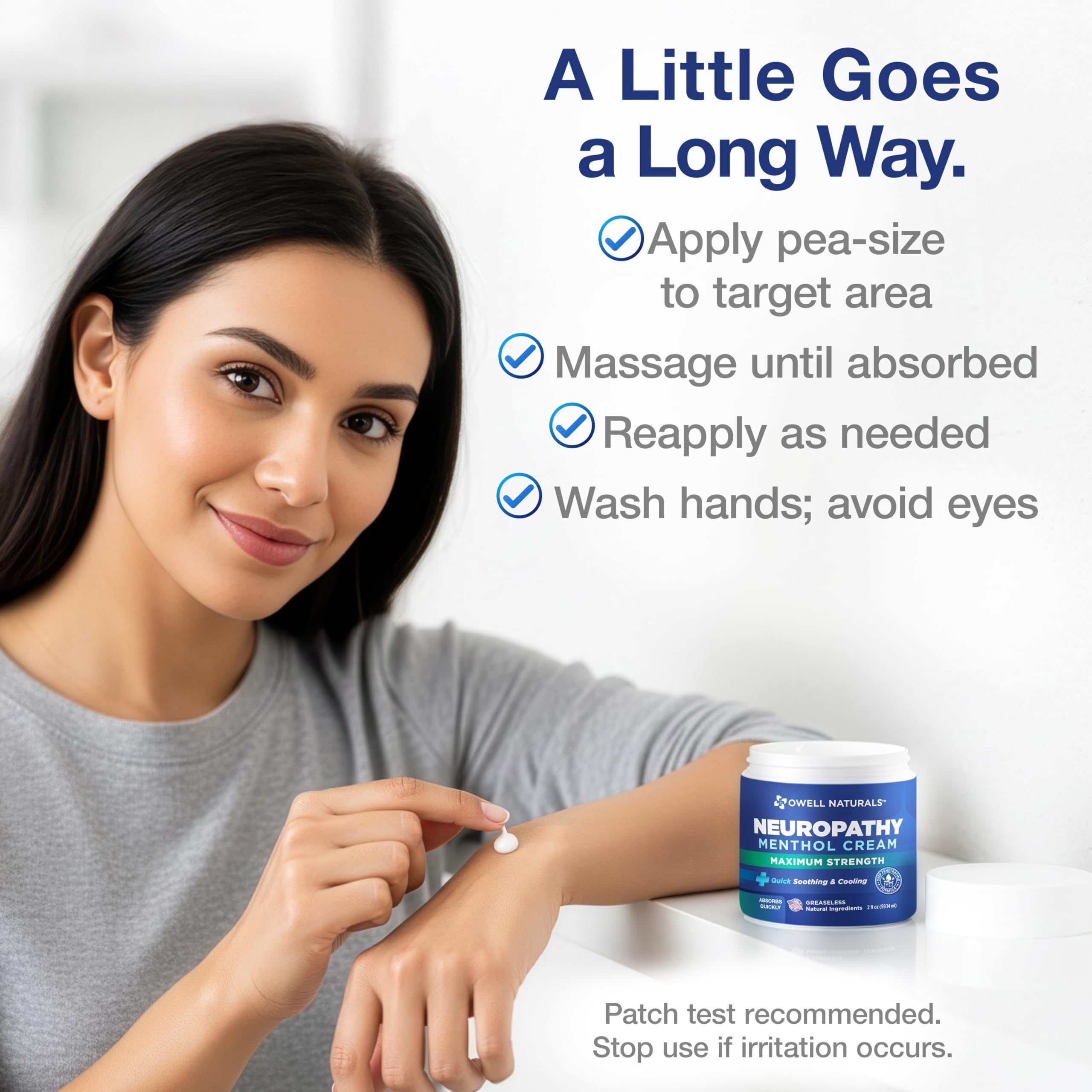 Owell Naturals crema neuropatía: textura ligera y rápida absorción