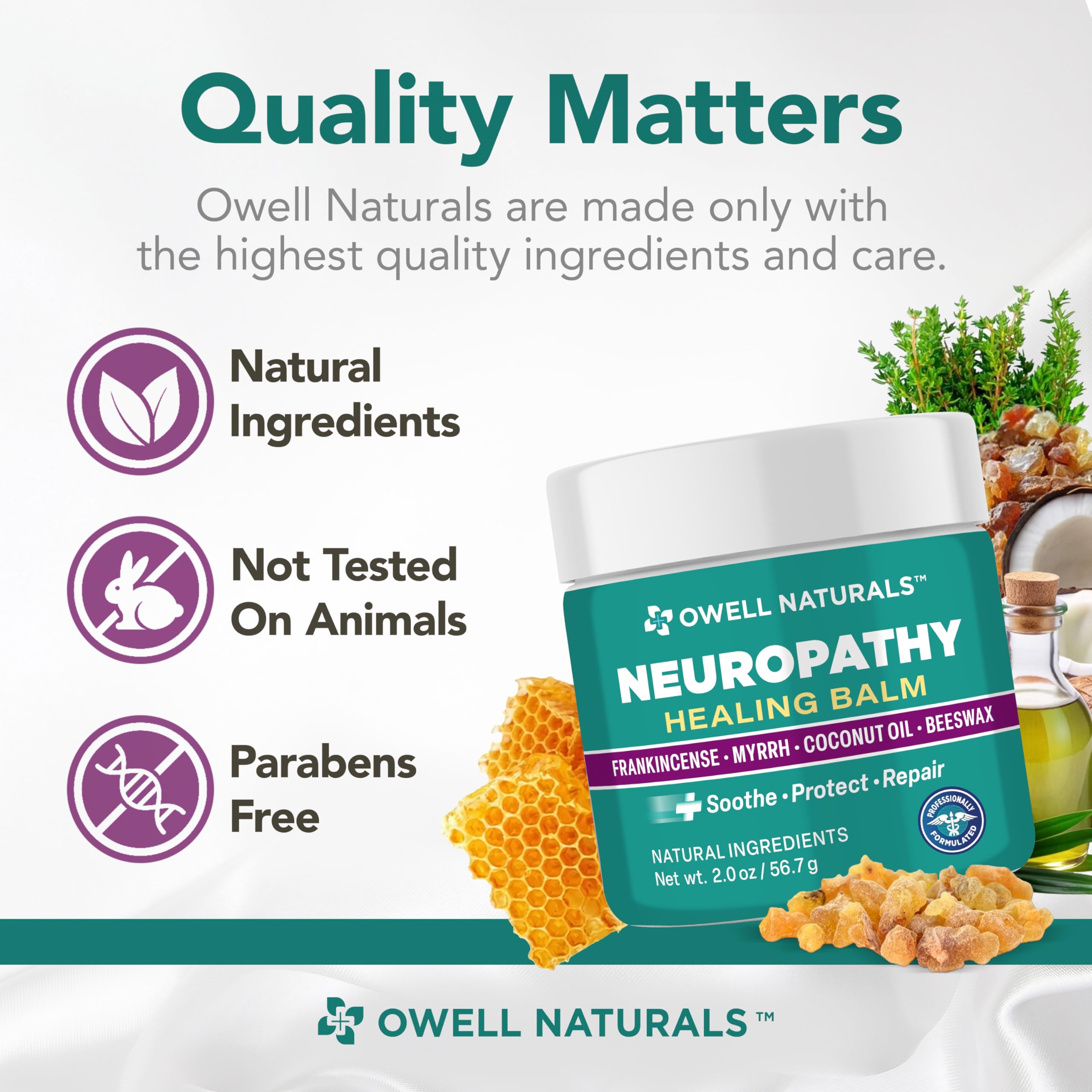 Owell Naturals Neuropathy Balm, incienso y mirra para alivio suave.