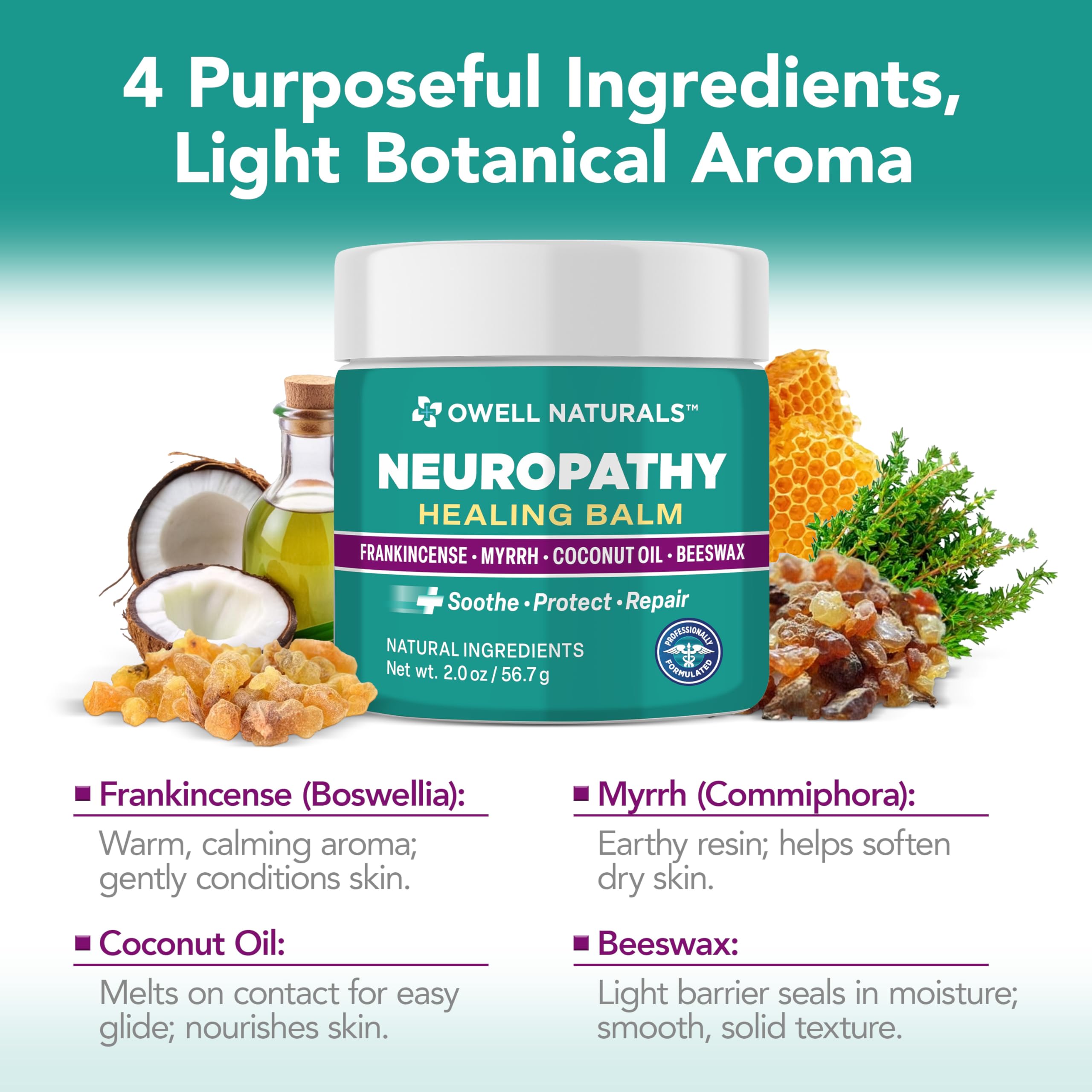 Owell Naturals Neuropathy Balm para músculos, efecto calmante y relajante.