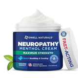Owell Naturals Neuropathy Cream: botella mostrando alivio refrescante para pies.