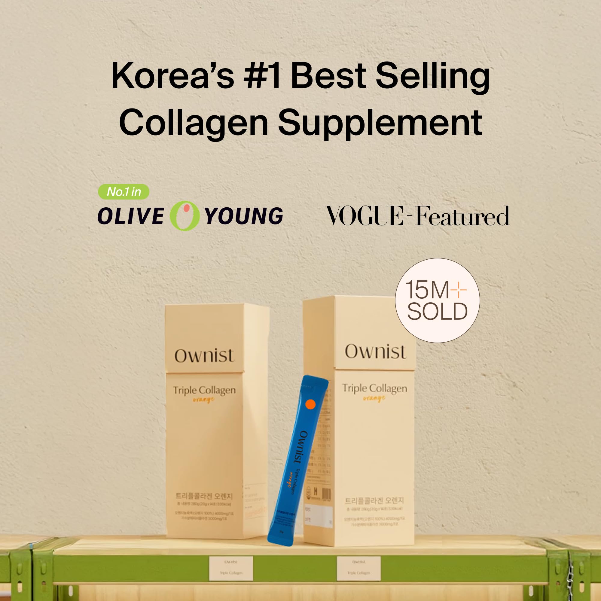 Ownist Triple Collagen sabor naranja organico destacando aroma