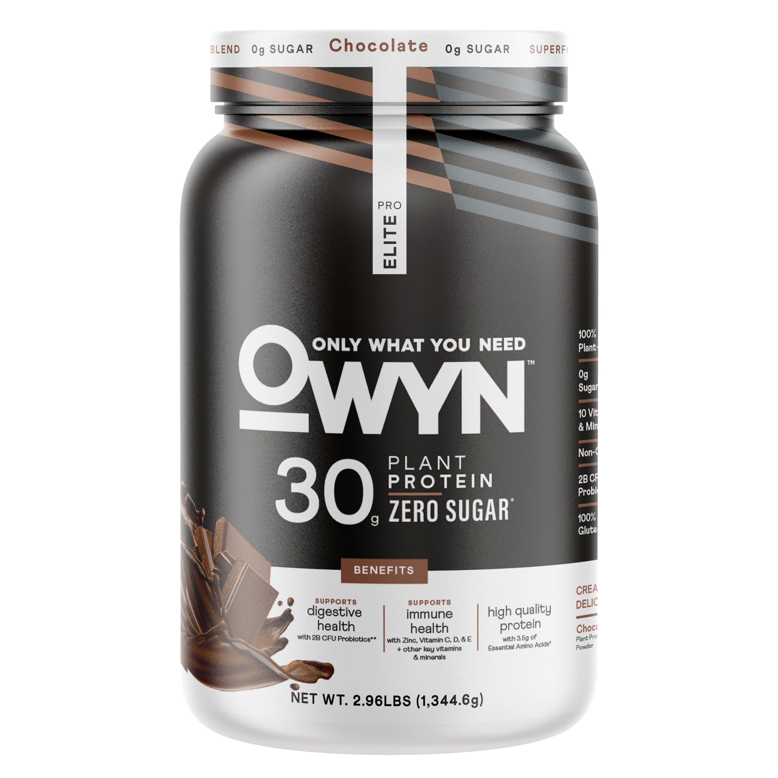 OWYN Pro Elite Chocolate frente al envase: proteína vegetal de alta calidad lista para usar
