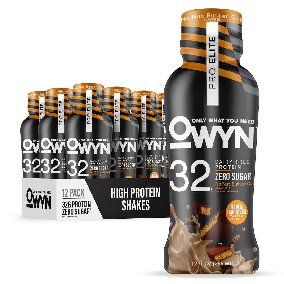 OWYN Pro Elite frontal, batido vegano sin nueces con 32 g de proteína.