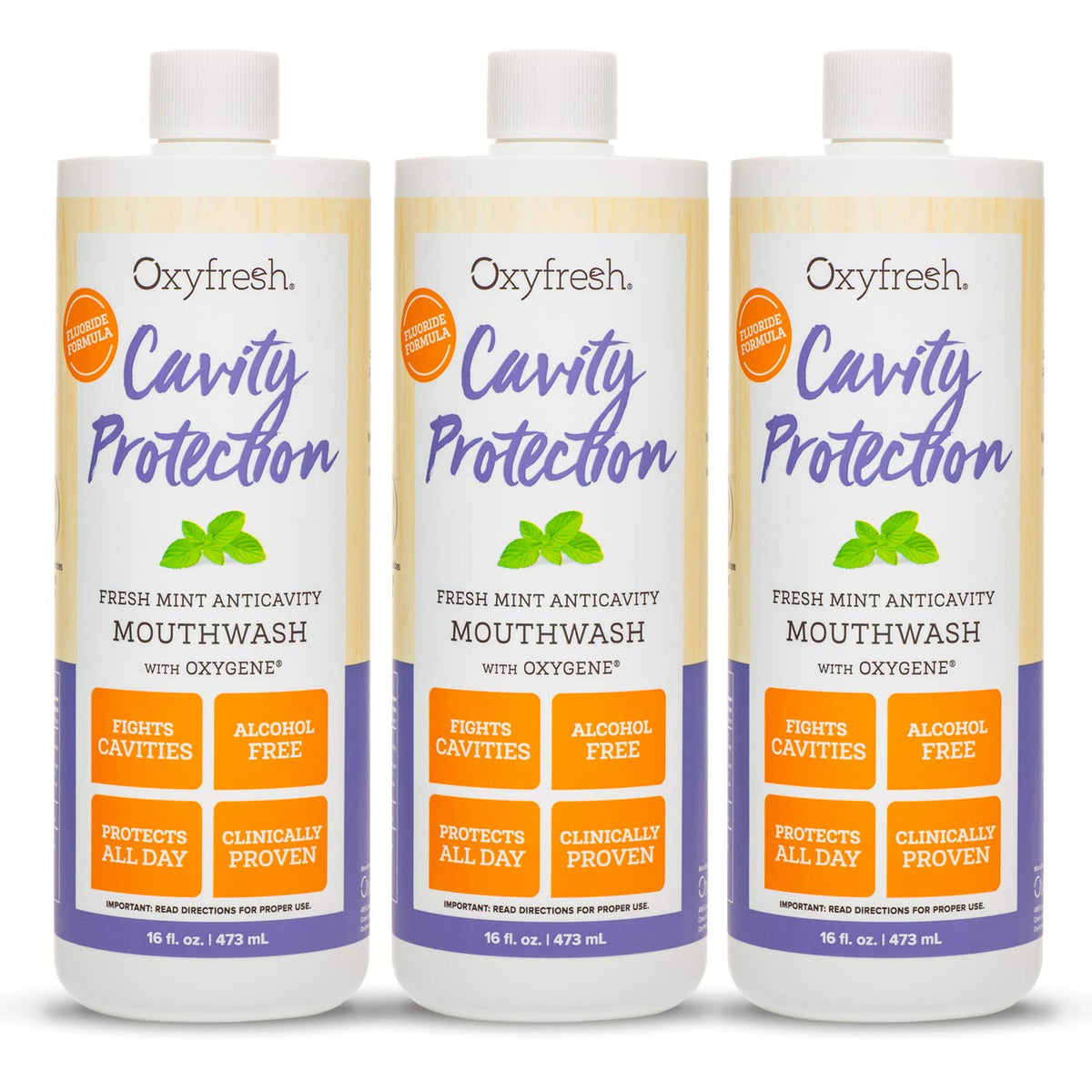 Oxyfresh protección caries enjuague fluorurado con menta para tres paquetes