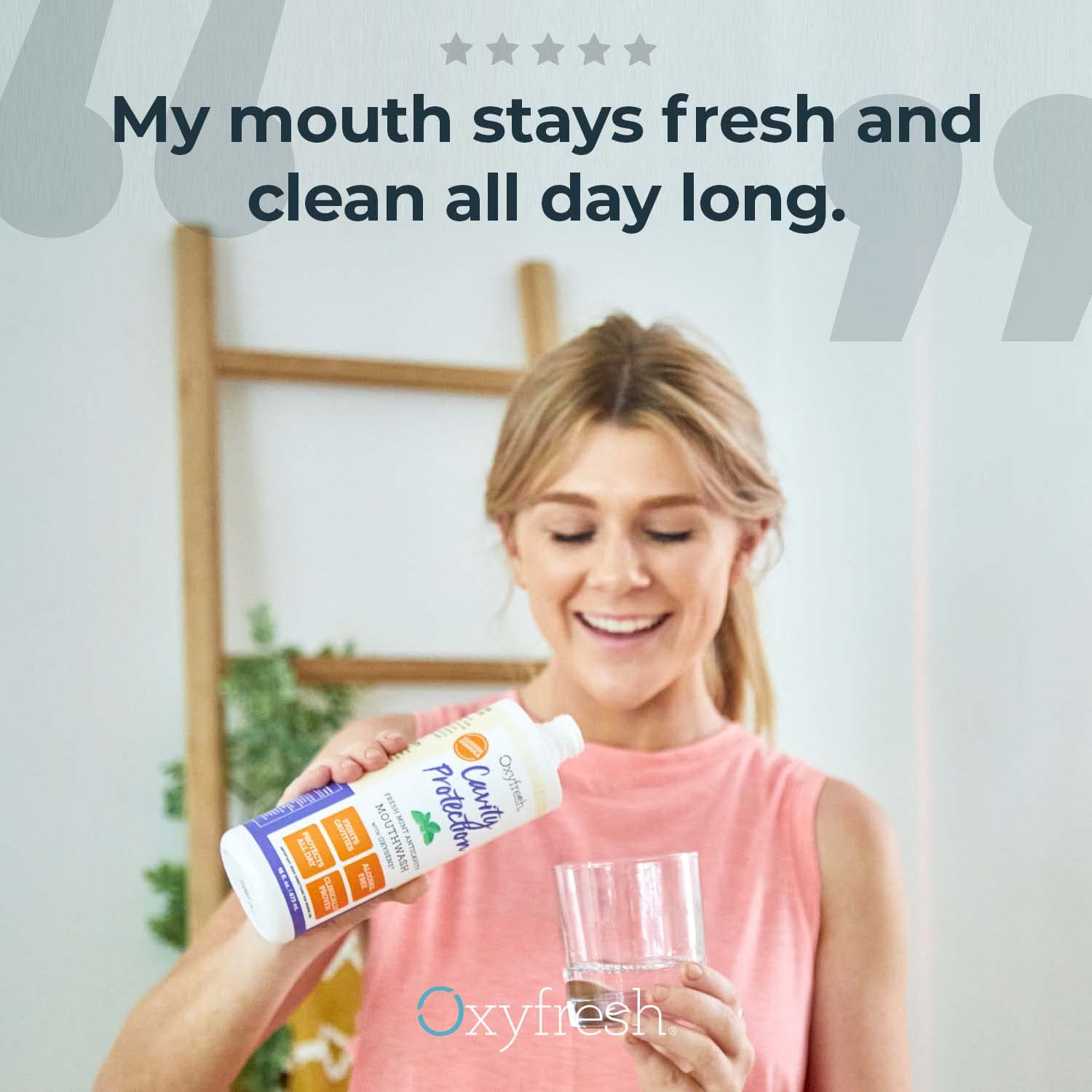 Oxyfresh sin manchas en enjuague bucal fluorurado para dientes