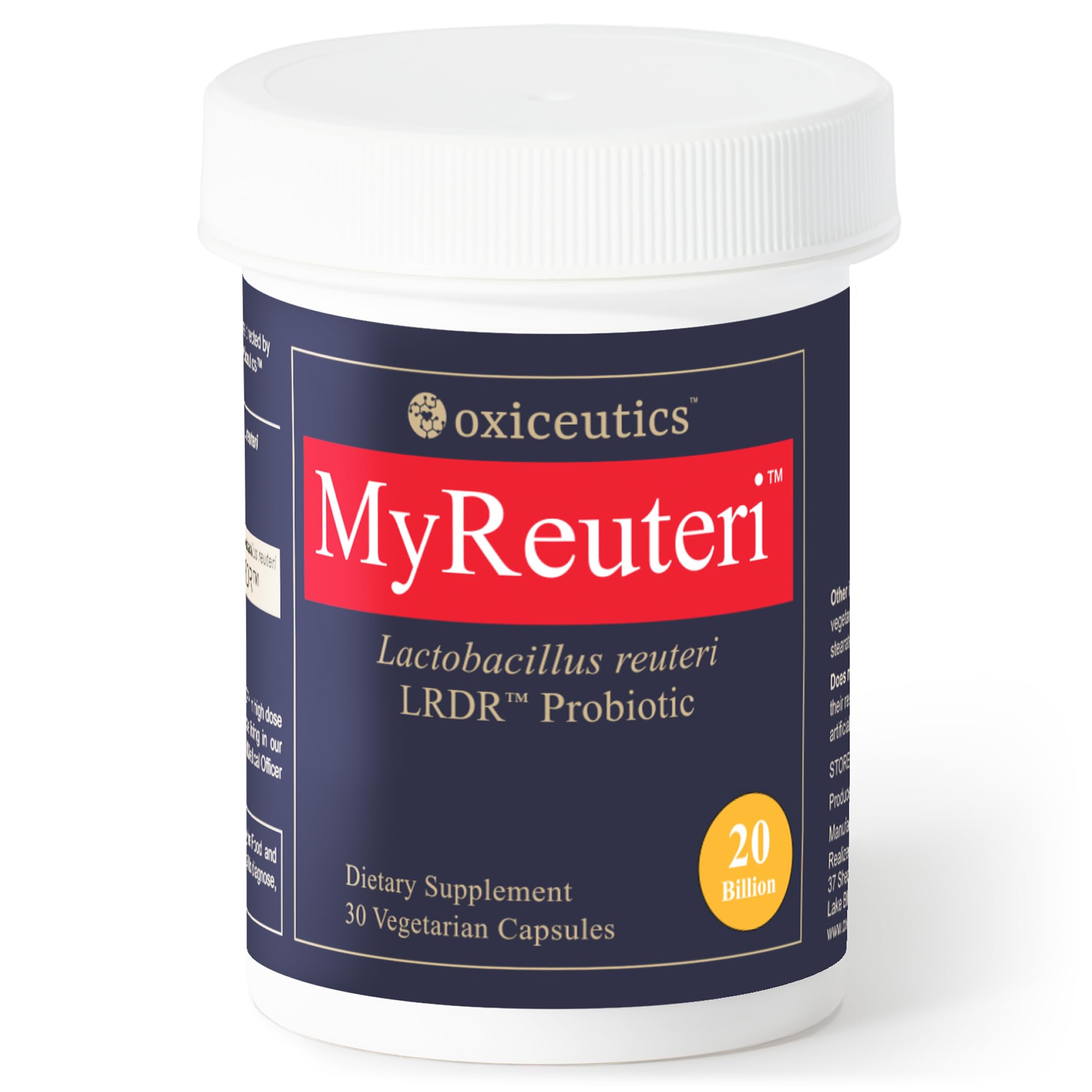 oxiceutics MyReuteri: botella para verter dosis diarias y bienestar intestinal.