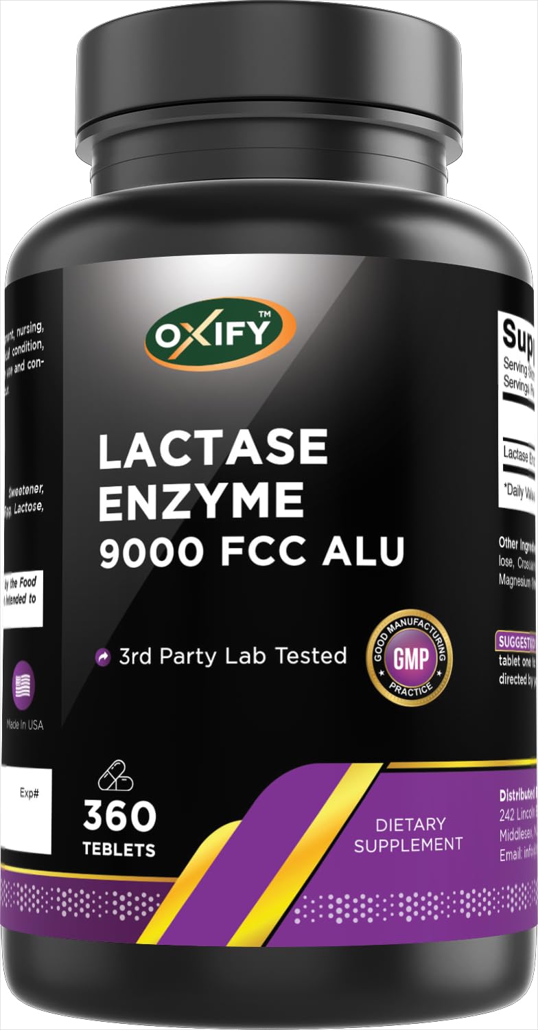 Oxify Lactasa 9000, etiqueta frontal para apoyar la digestión de lácteos