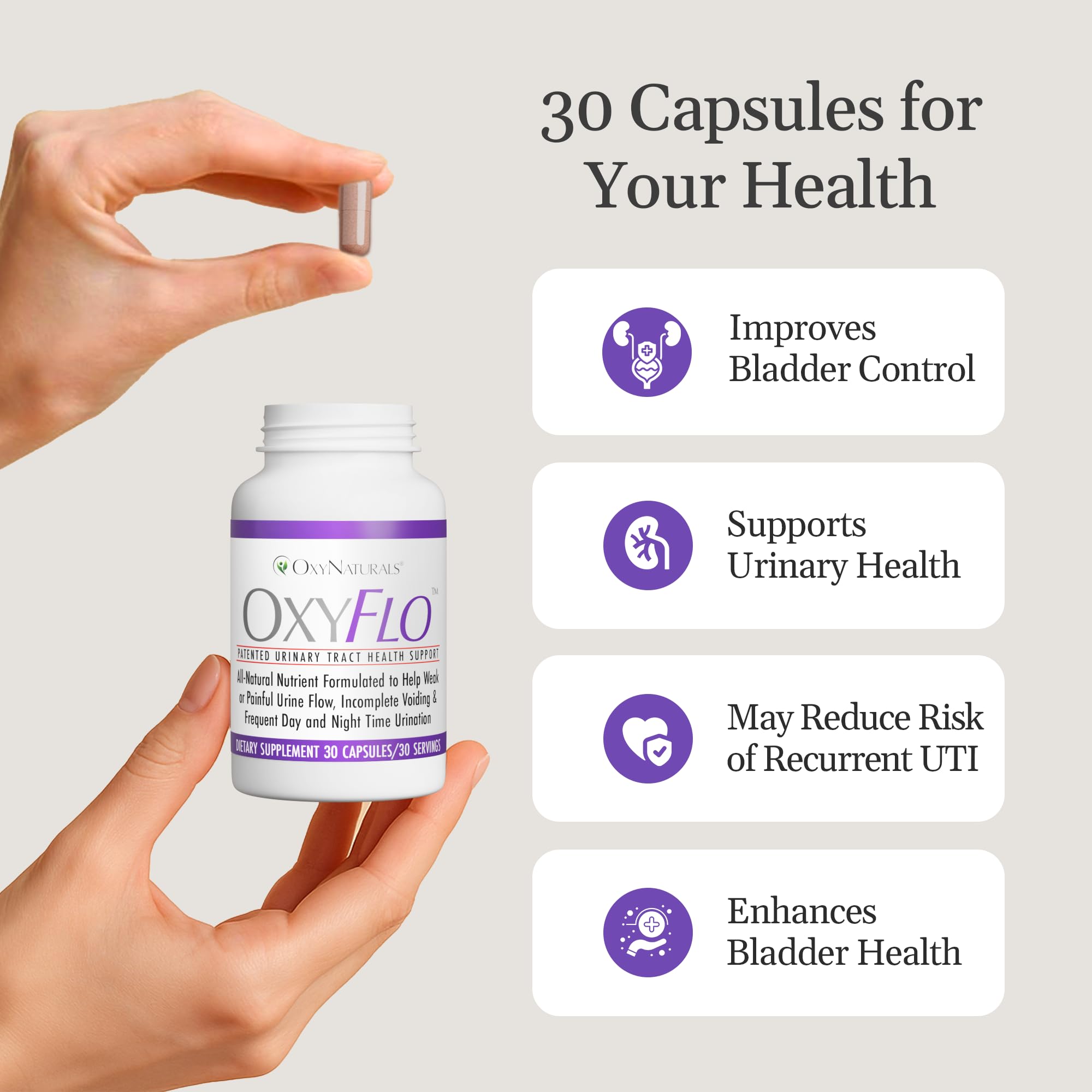 OxyFlo: caja de 30 dosis para un mes de apoyo.
