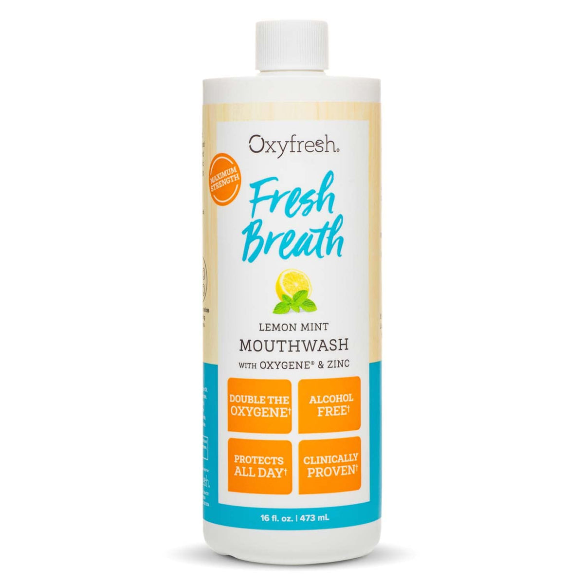 Oxyfresh Lemon Mint: botella de enjuague bucal con aroma cítrico para frescura duradera