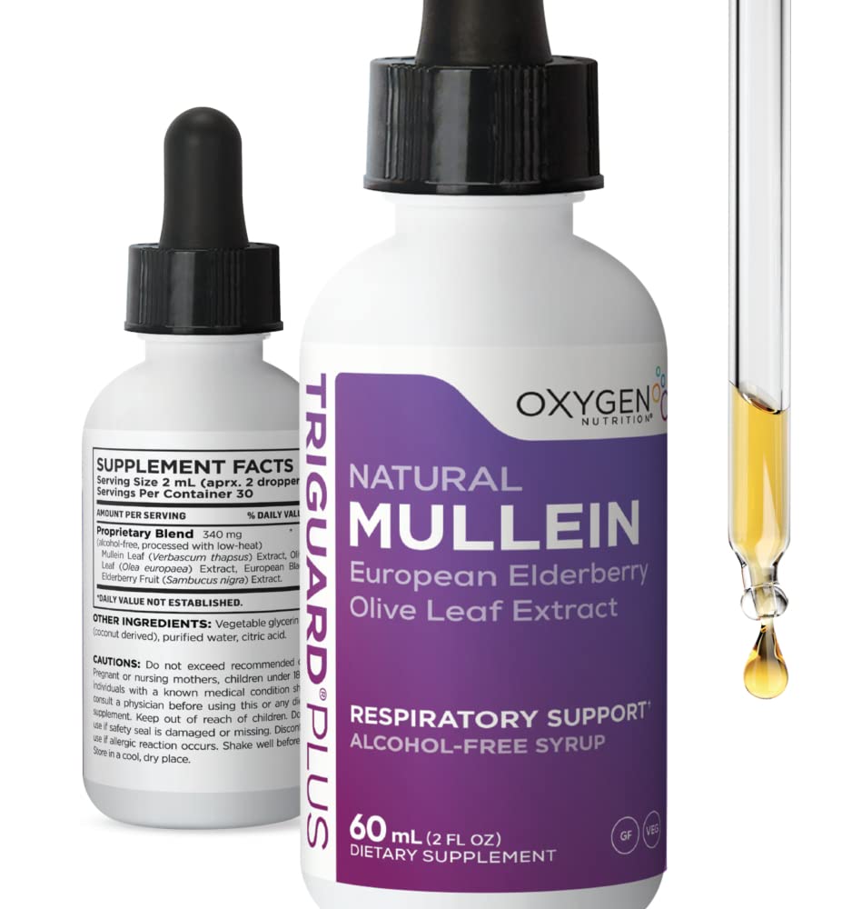 TriGuard Mullein Plus de Oxygen Nutrition, bote 60 ml para apoyo respiratorio diario.