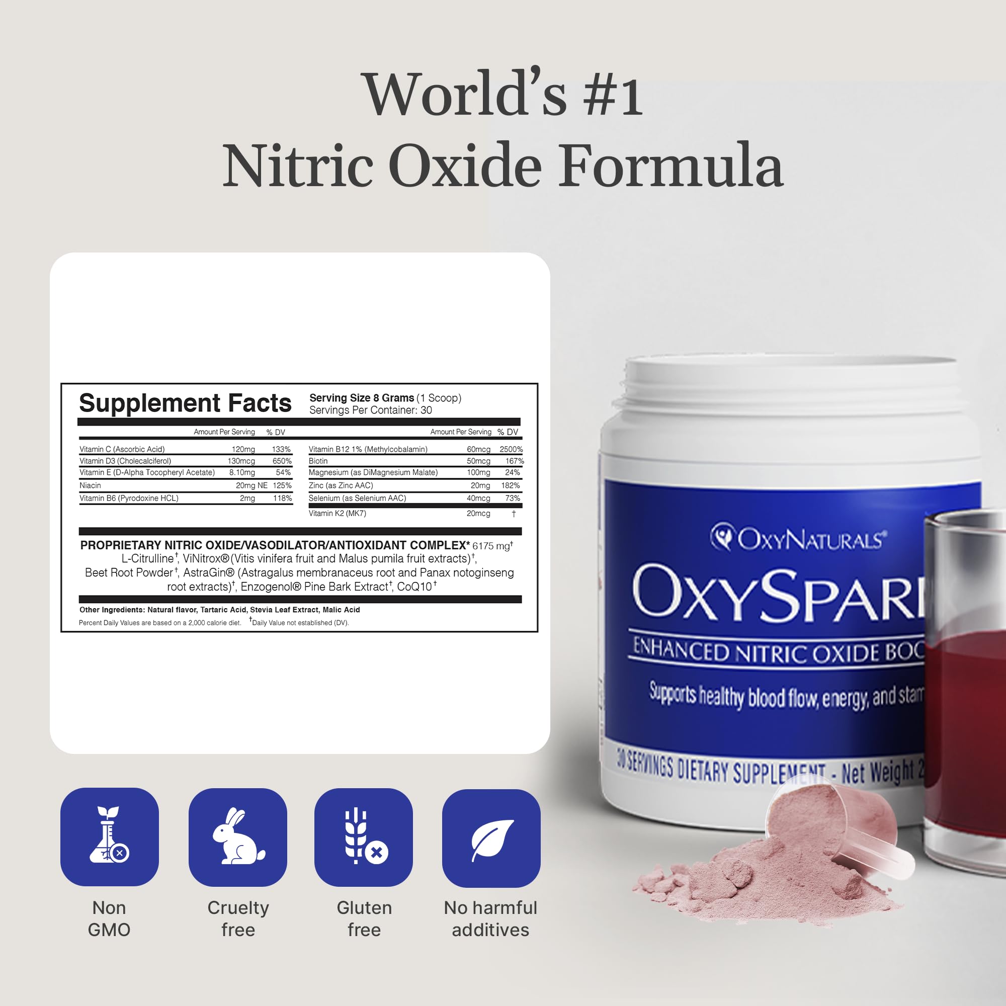 OxyNaturals OxySpark con ViNitrox, antioxidantes para el bienestar diario.