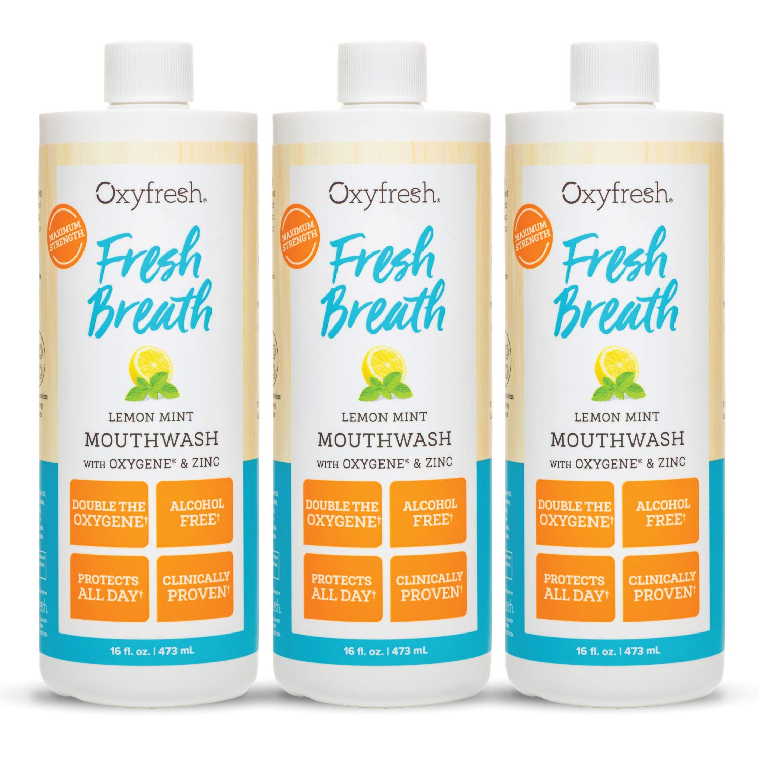 Oxyfresh botella de enjuague bucal limon menta para aliento duradero